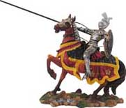 This triumphant knight figurine clad in full armour holds his lance high in victory as he sits upon his mighty steed fresh from battle... he is the 