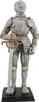 Ready with sword, this stately armour clad knight figurine from the kingdom of Castile proudly awaits its place in your home. Finely cast in resin with an antique pewter finish and hand detailed with gold accents