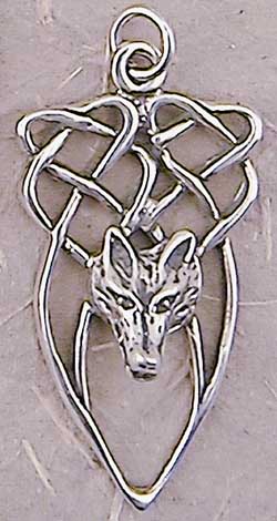 Celtic pendant jewelry from Knights Edge. The wild and free spirit of one of nature's most alluring creatures... the wolf, is coupled beautifully with the ornamentation of medieval Celtic knot-work in these unique sterling silver delights to stir the soul. 1-1/2