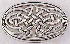 Celtic brooch - Celtic knot-work jewelry adorned many of the gowns of noble women from the middle ages through the Renaissance. This elegantly simple brooch is designed with a pair of entwined Celtic knots. Cast in polished antiqued pewter. 1-1/2
