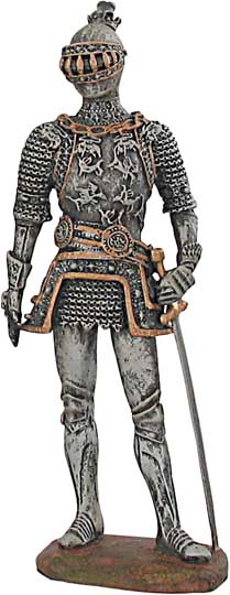This medieval pewter knight figurine is exquisitely detailed and expertly cast in lead-free pewter. The knight stands approximately 4-1/4