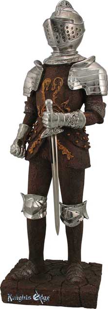Knight figures - Here is a knight you can't miss! Resin cast and uniquely finished in rustic and chrome finishes this medieval knight stands a grand 24