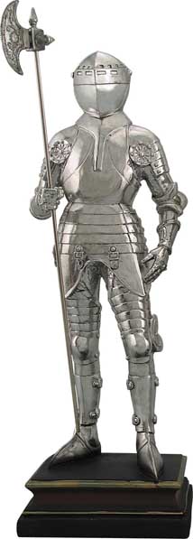 Realistic shining knight in armour figurine, stands 
