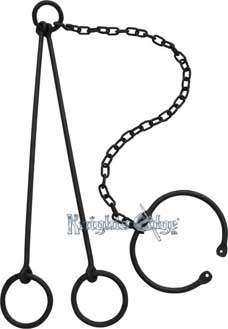 A dungeon during medieval times would not be complete without the restraint chains used to bound the head and feet of the prisoner, slave or any other victim. We have also other dungeon restraints such as rustic medieval handcuffs, padlocks and also dungeon punishment tools such as dungeon balls, whips, decorative flails and other torture items.
