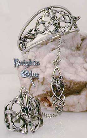 Click here to view larger image Triple Wolf Celtic Knot Slave Bracelet