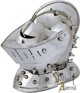 This is no average medieval knights spiked helmet, it goes beyond the period styles most commonly duplicated today. Their spiked stud ornamentation rivals the efforts and design of those great artists who created tournament armour for nobles and knights through the middle ages.