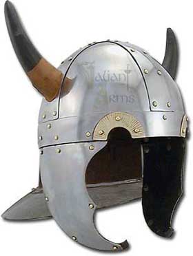 The horned viking helmet is the one most widely depicted in Viking folklore. The fearsome animal nature of the mighty Viking warrior was depicted by the wearing of horns attached to his helmet and just the silhouette of this helmet against a darkening sky would strike terror in the heart of an enemy.