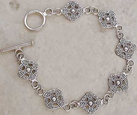 Sterling Silver Medieval Cross Toggle Bracelet