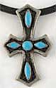 This Gothic looking knights cross pendant is 1 and 3/4 inches in height and it is finished with turquoise enamel. The pendant comes with black cord.