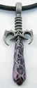 Our fantasy sword pendant features a purple finish on its blade. The pendant is 2-5/8 inches in height.