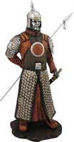 Our large mongol warrior figurine is cast in cold resin and detailed and painted by hand. 17"H. This figure is the perfect gift for those who follow Genghis Khan history.