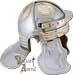 Our hand-crafted 18 gauge steel wearable imperial italic Roman helmet boasts classic brass accents.