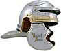 This full size wearable troopers roman helmet is hand crafted in the style worn by the Legionary Roman infantry troops who marched across Europe from 100 to 299 A.D. The Brass accents and piping portray the Gallic influences of armourers at this time, extremely evident is the "embossed" eyebrows at the top of the skull.