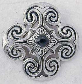 This beautiful Victorian brooch has been cast of gleaming lead free antiquated pewter. It is accented in black at its center with the ancient old technique of enameling. Perfectly sized at 1-1/2" x 1-1/2" for a simple black dress or jacket. Instantly adds classical style to your wardrobe!