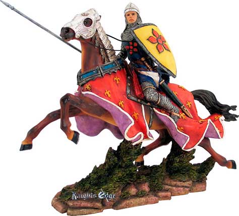 Beautifully crafted in resin and individually hand painted crusader knight figure inspiring the style of histories Holy Crusaders. 11" High.