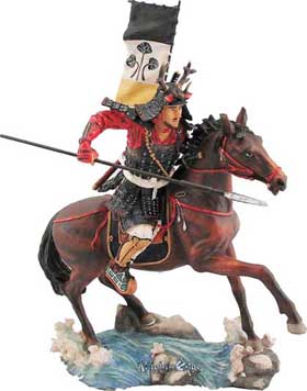 Japanese samurai figurines - Early Samurai Horsemen were very effective on the battlefield in front line defense in battle. Skilled in the use of swords, spears and archery these colorfully clad cavalrymen were unmatched in combat. Each great Samurai horsemen is finely detailed warrior, cast in resin and beautifully hand detailed in colorful vibrance.