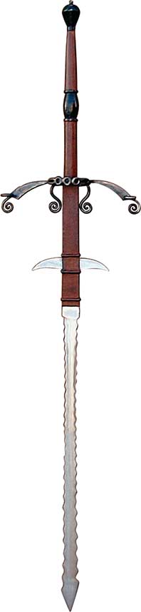 German flamberge landsknecht sword rivals the medieval swords found in museums. It is a must for the serious weapons connoisseur, and will become the treasured centerpiece in their collection.
