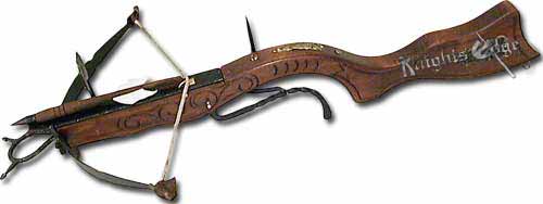Medieval Crossbows - A most trusted line of defense for the medieval castle in middle age warfare was the fearless guard, atop the tower with his tower guards crossbow. This beautifully made replica is made in Italy and is intended for decorative use, however, has moving parts.